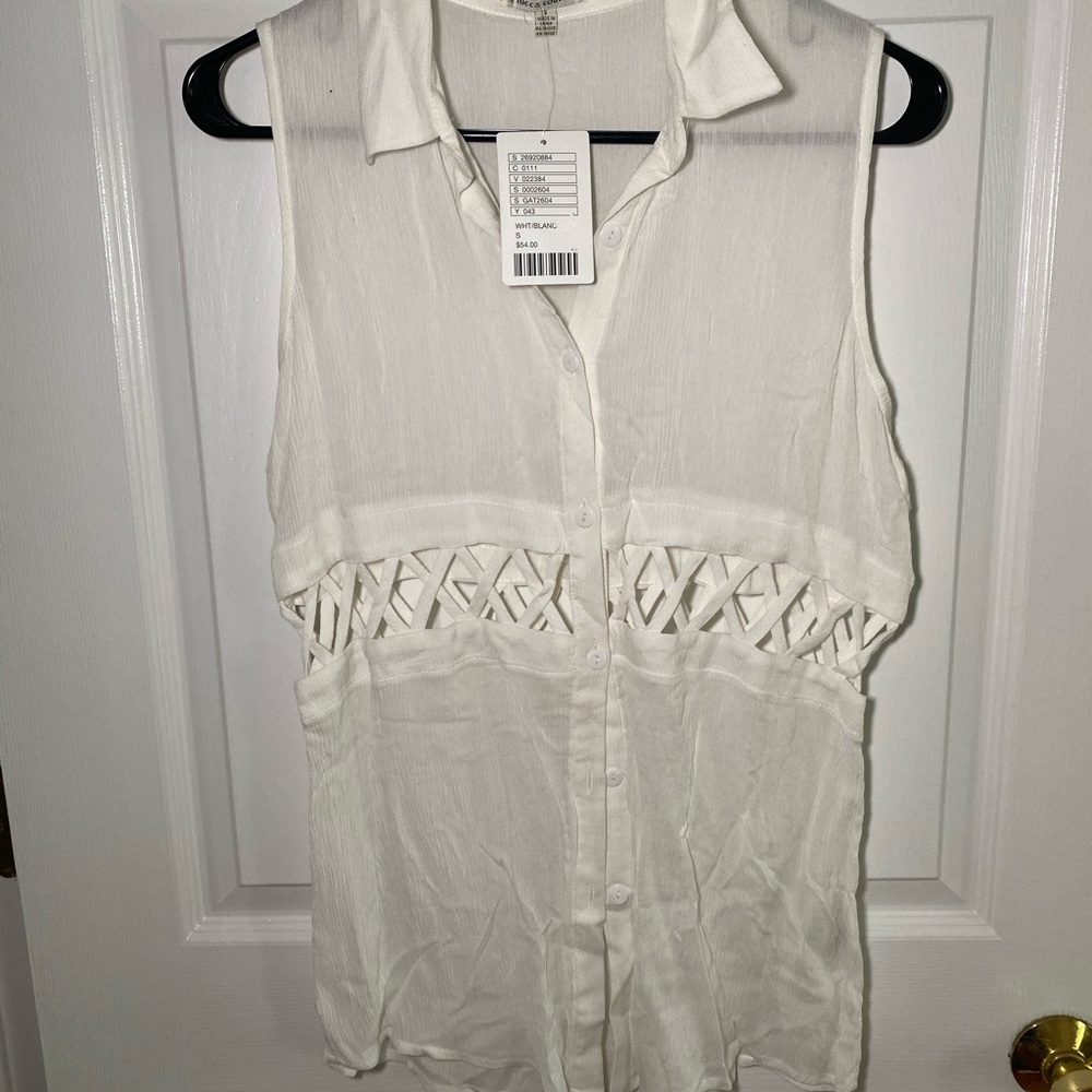 Lucca Couture white top, size small, cutouts